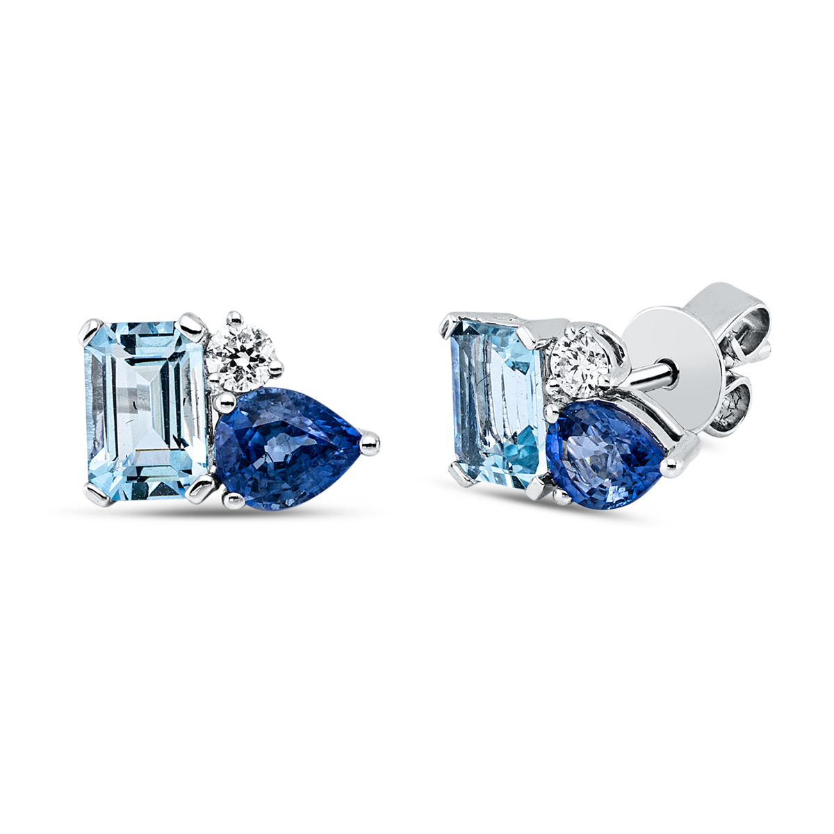 diamond full cut sapphire colored stone classic studs in white gold