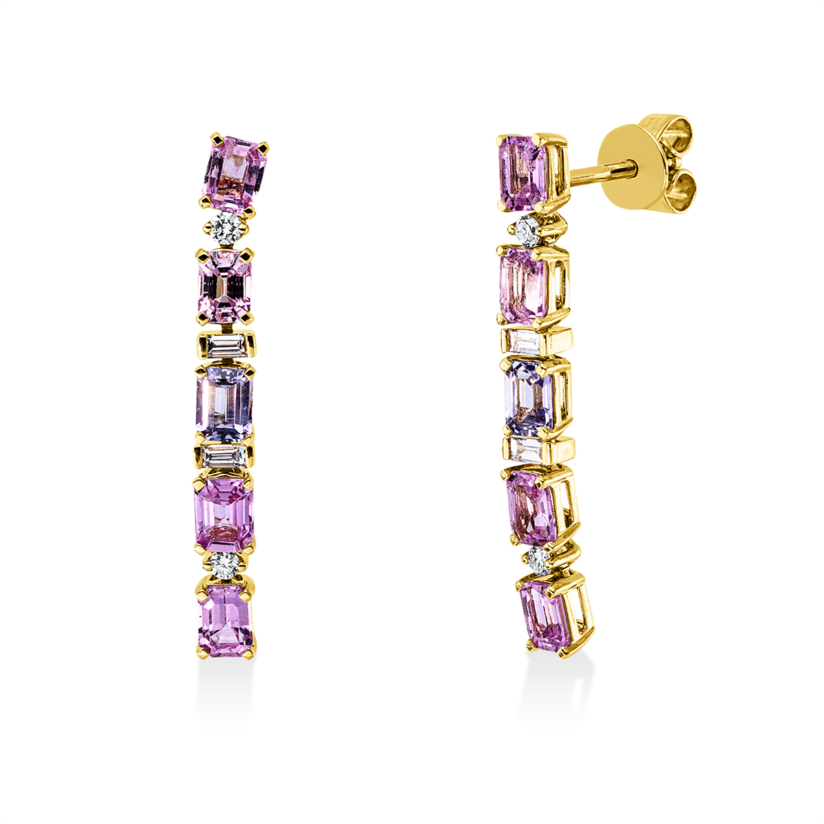 diamond full cut sapphire colored stone classic studs in yellow gold