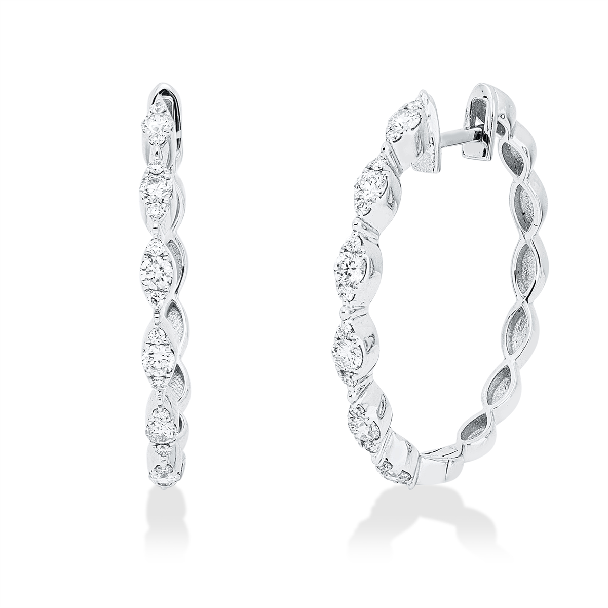 diamond full cut  modern woman hoops & huggies in white gold