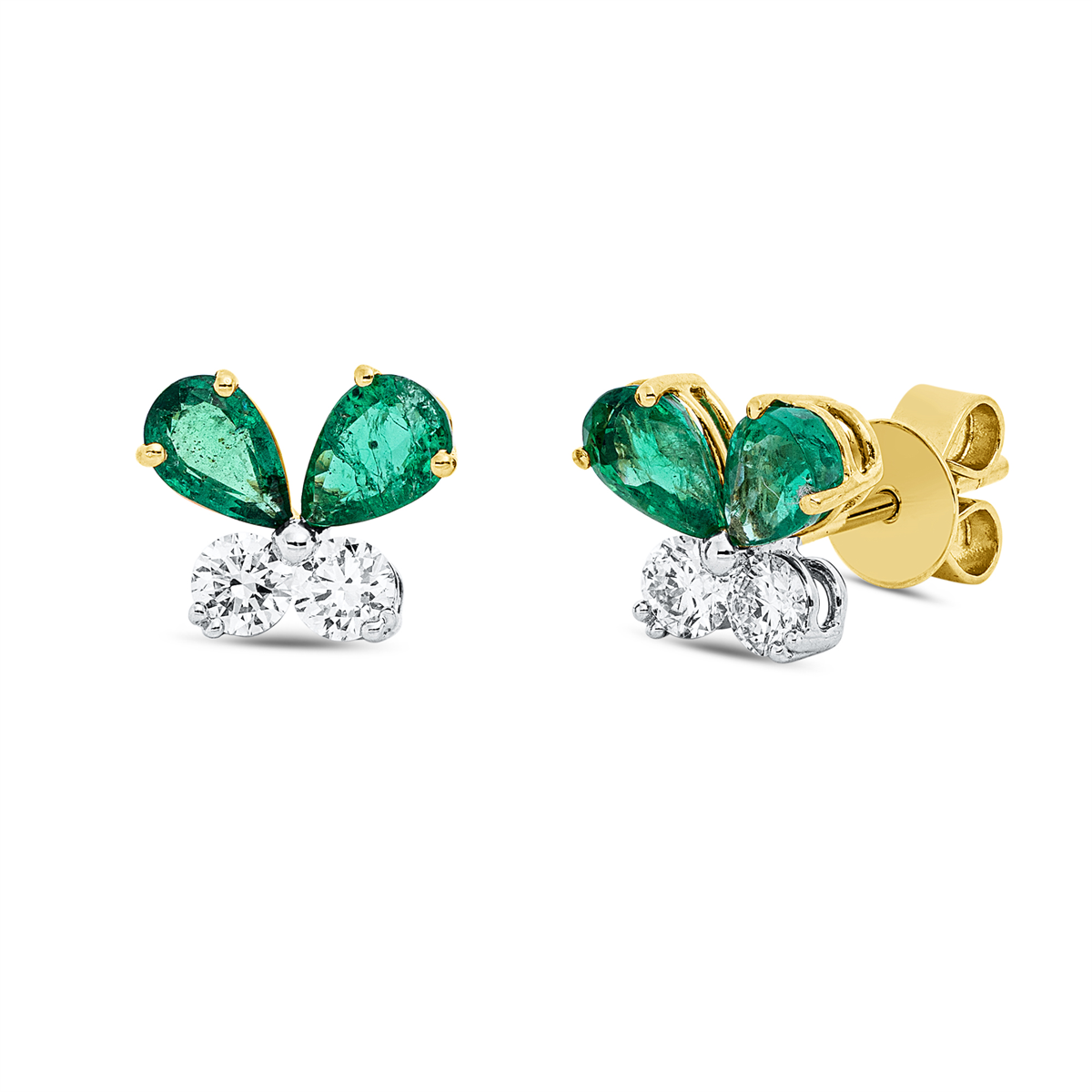 diamond full cut emerald colored stone classic studs in yellow gold / white gold