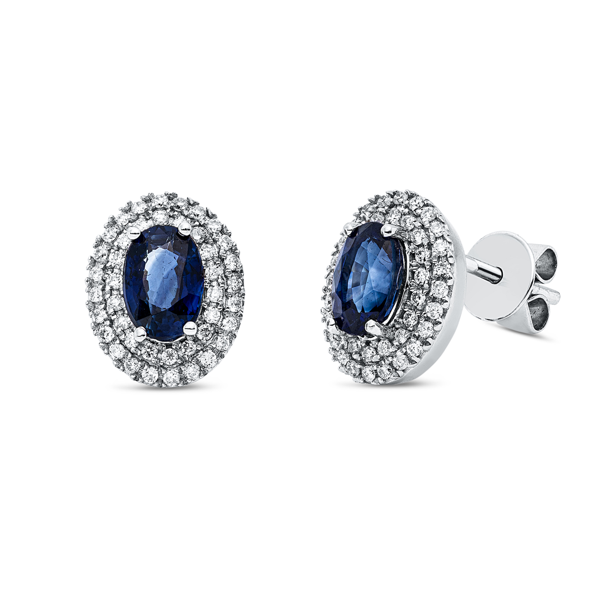 diamond full cut sapphire colored stone classic studs in white gold