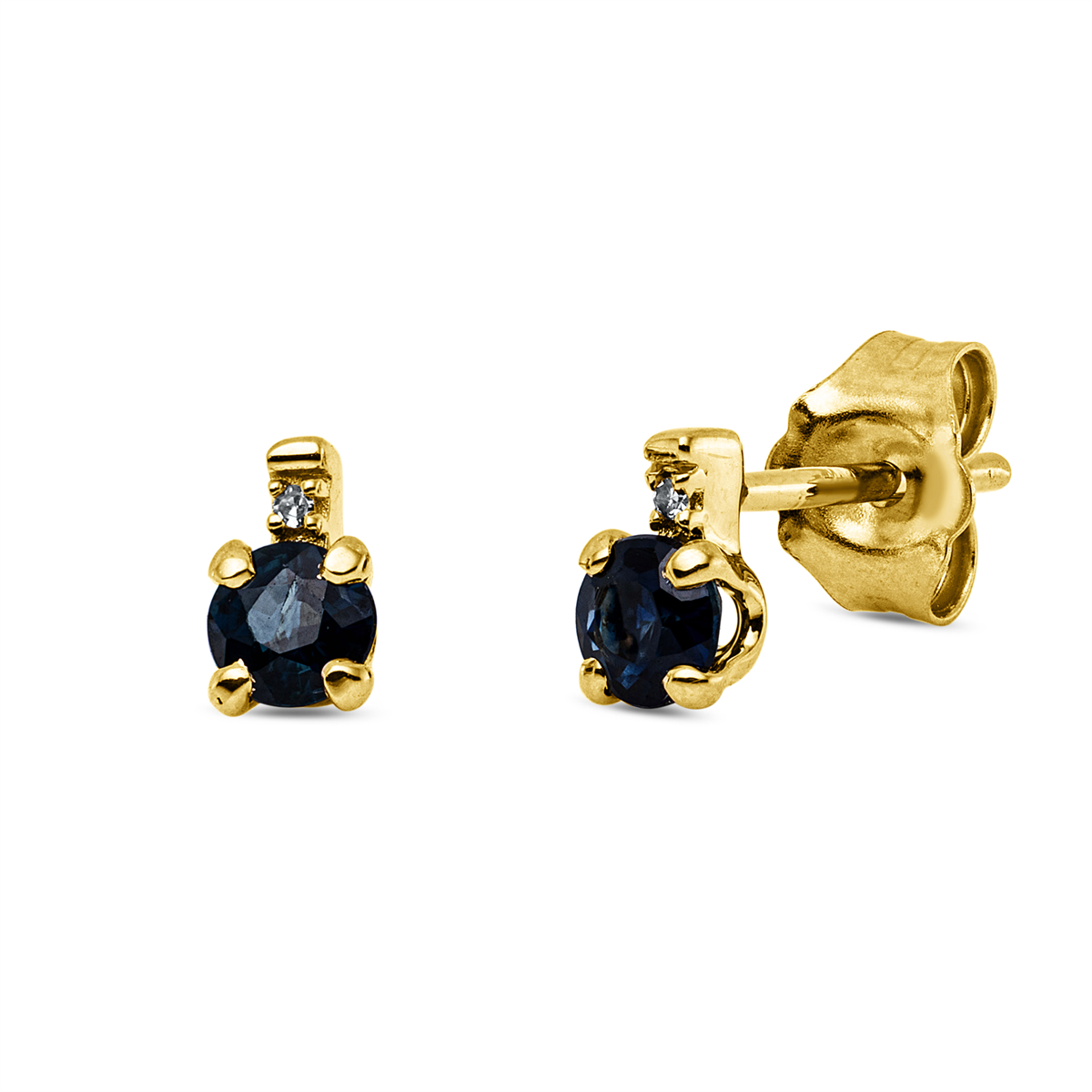 diamond single cut sapphire colored stone classic studs in yellow gold