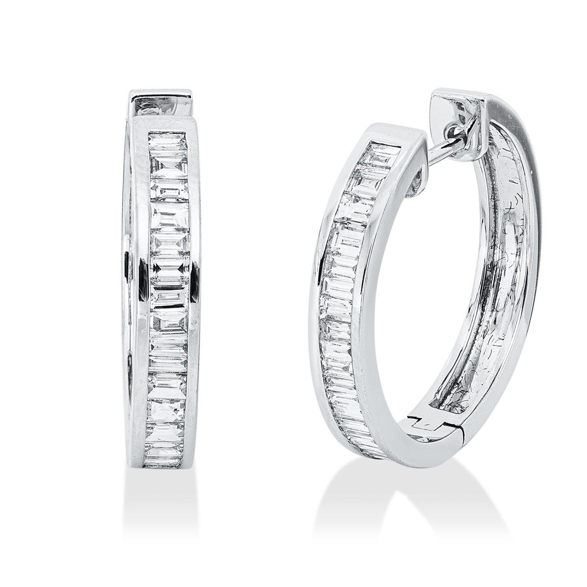 baguette  baguette hoops & huggies in white gold