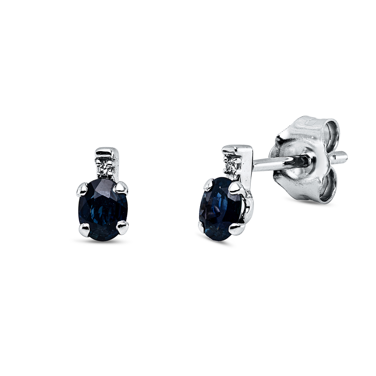 diamond single cut sapphire colored stone classic studs in white gold
