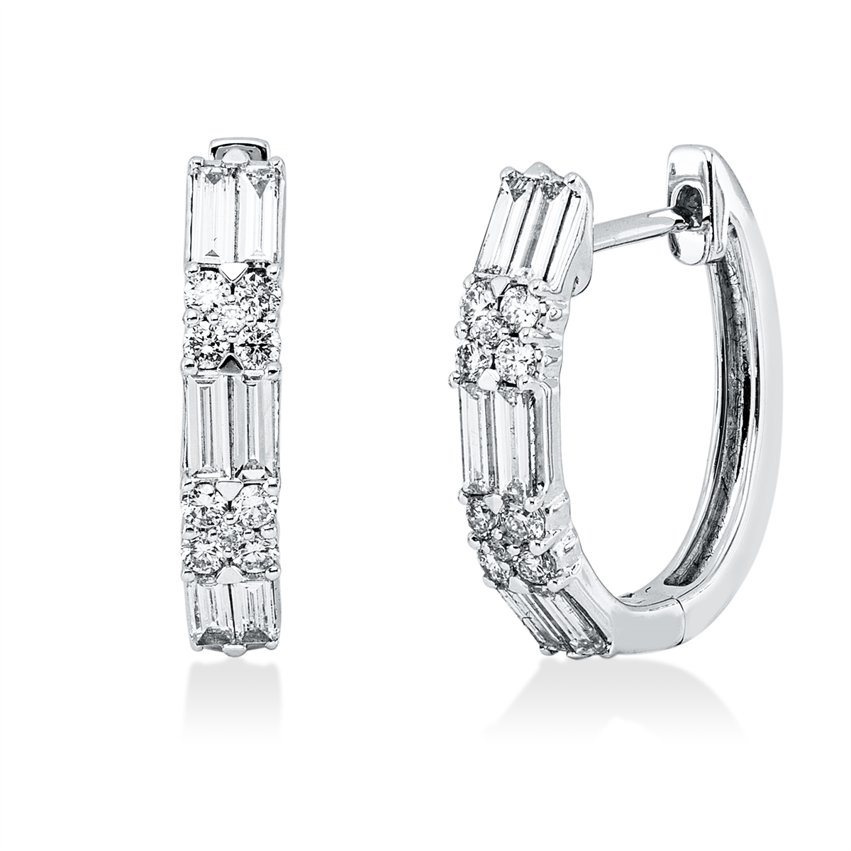 baguette  baguette hoops & huggies in white gold