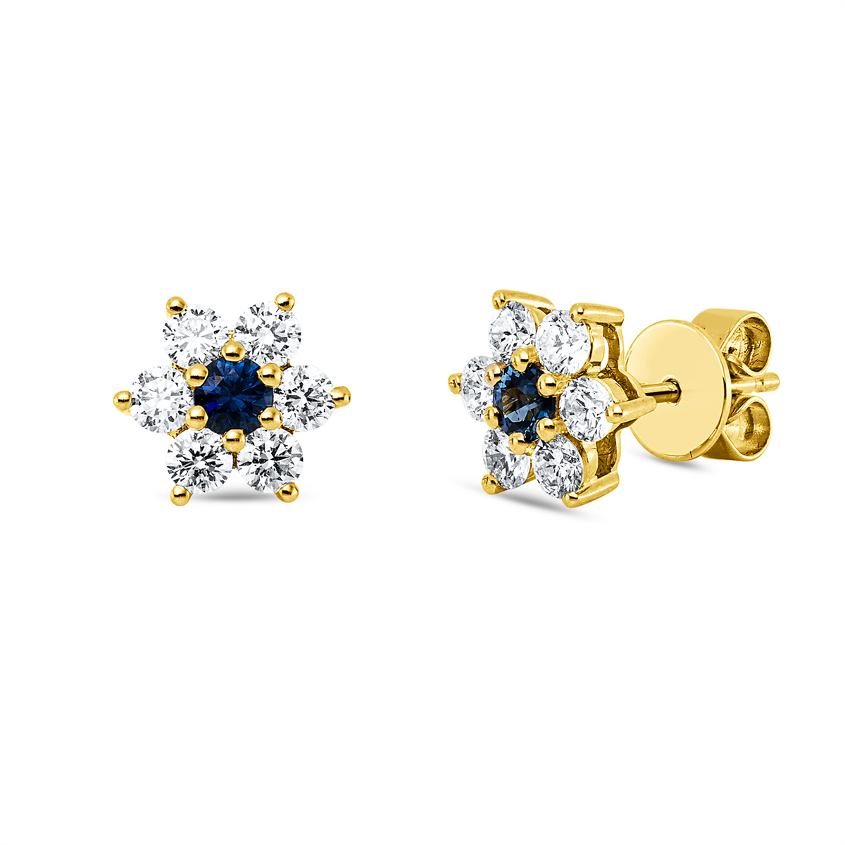 diamond full cut sapphire colored stone classic studs in yellow gold