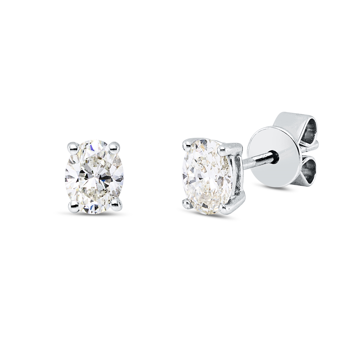 oval  solitaire studs in white gold