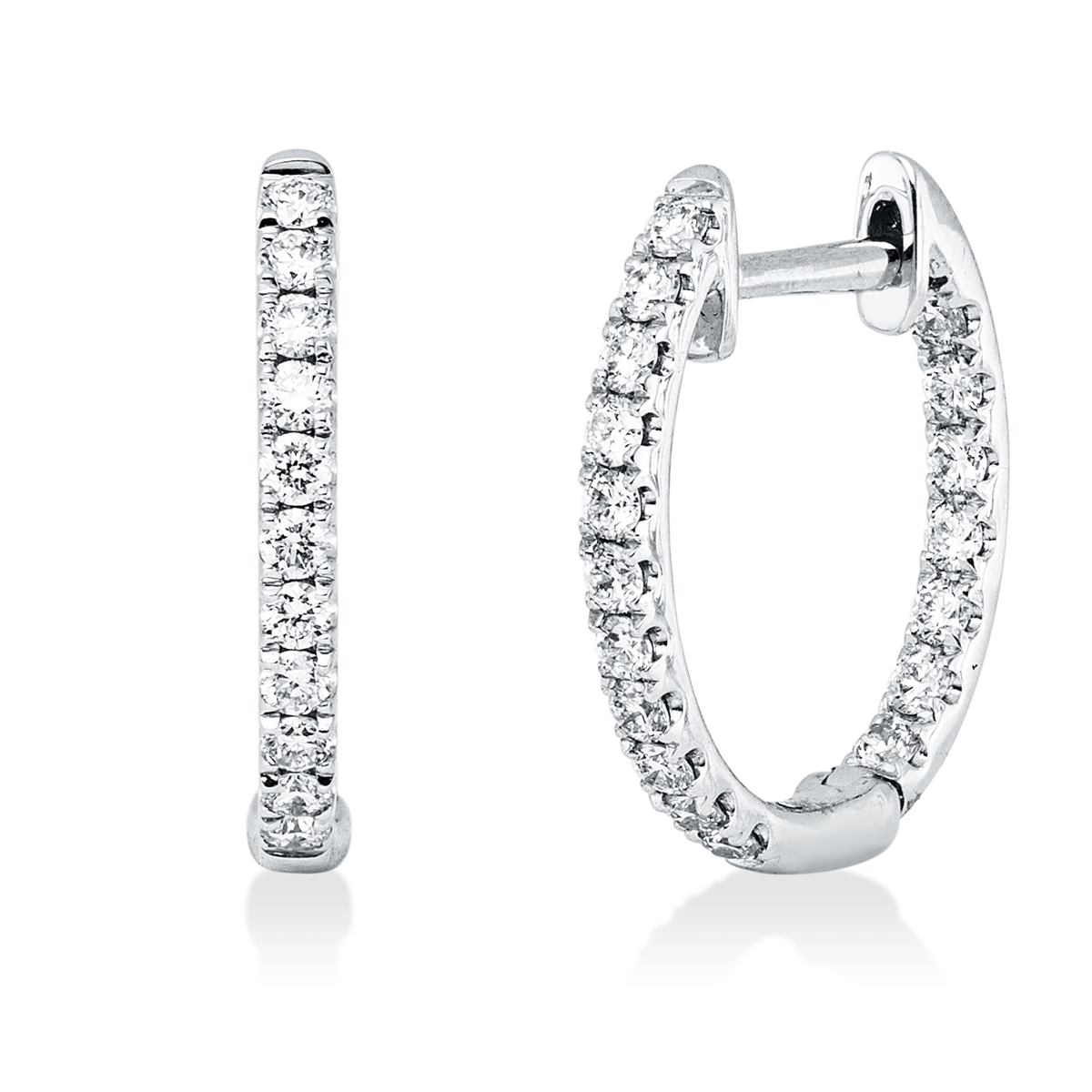 diamond full cut  modern woman hoops & huggies in white gold