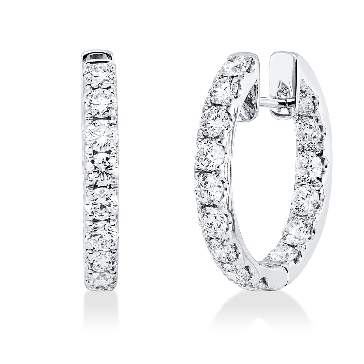 diamond full cut  exclusive hoops & huggies in white gold
