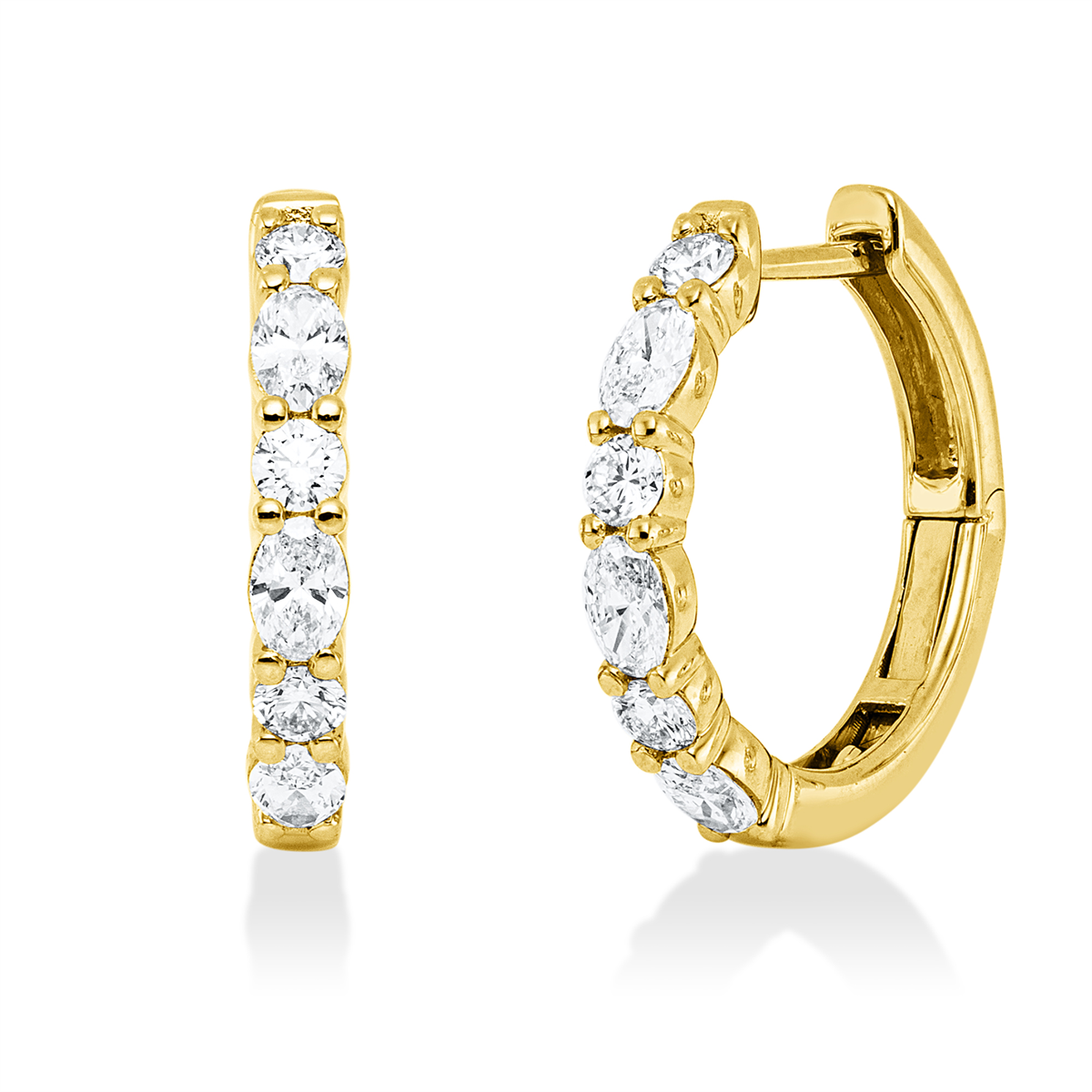 diamond full cut  modern woman hoops & huggies in yellow gold