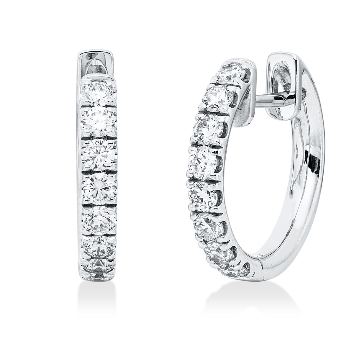 diamond full cut  modern woman hoops & huggies in white gold