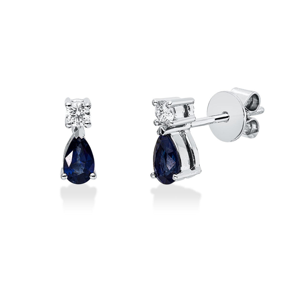 diamond full cut sapphire colored stone classic studs in white gold