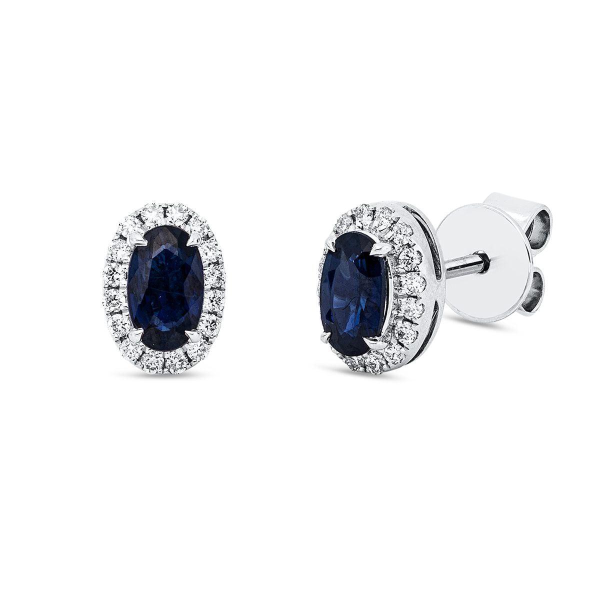 diamond full cut sapphire colored stone classic studs in white gold