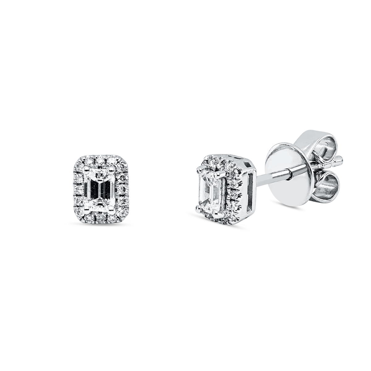 diamond full cut  baguette illusion studs in white gold