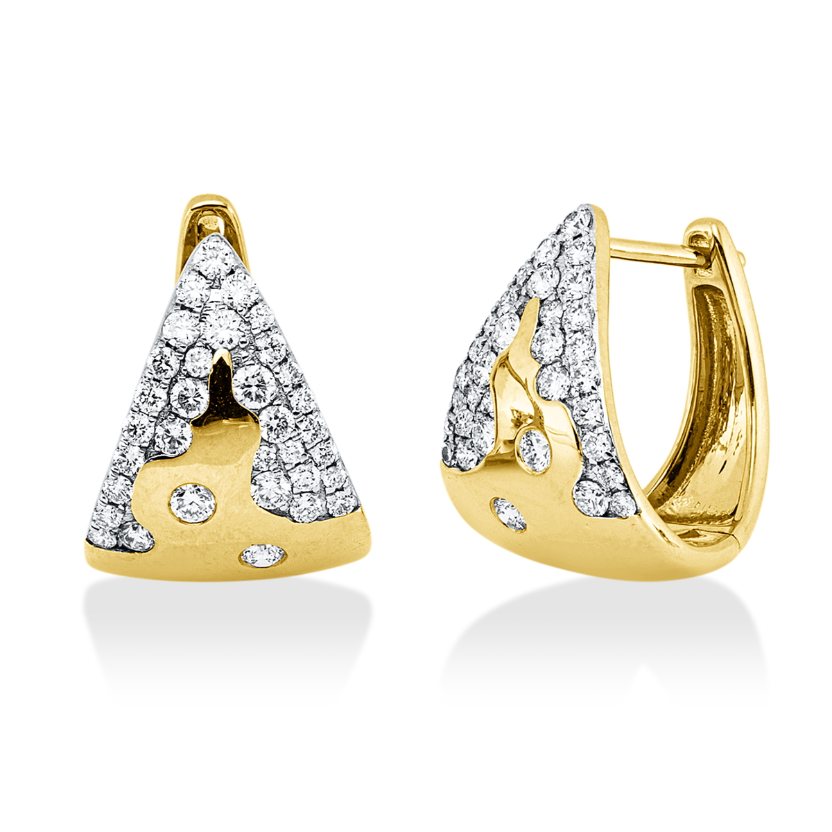 diamond full cut  modern woman hoops & huggies in yellow gold / white gold