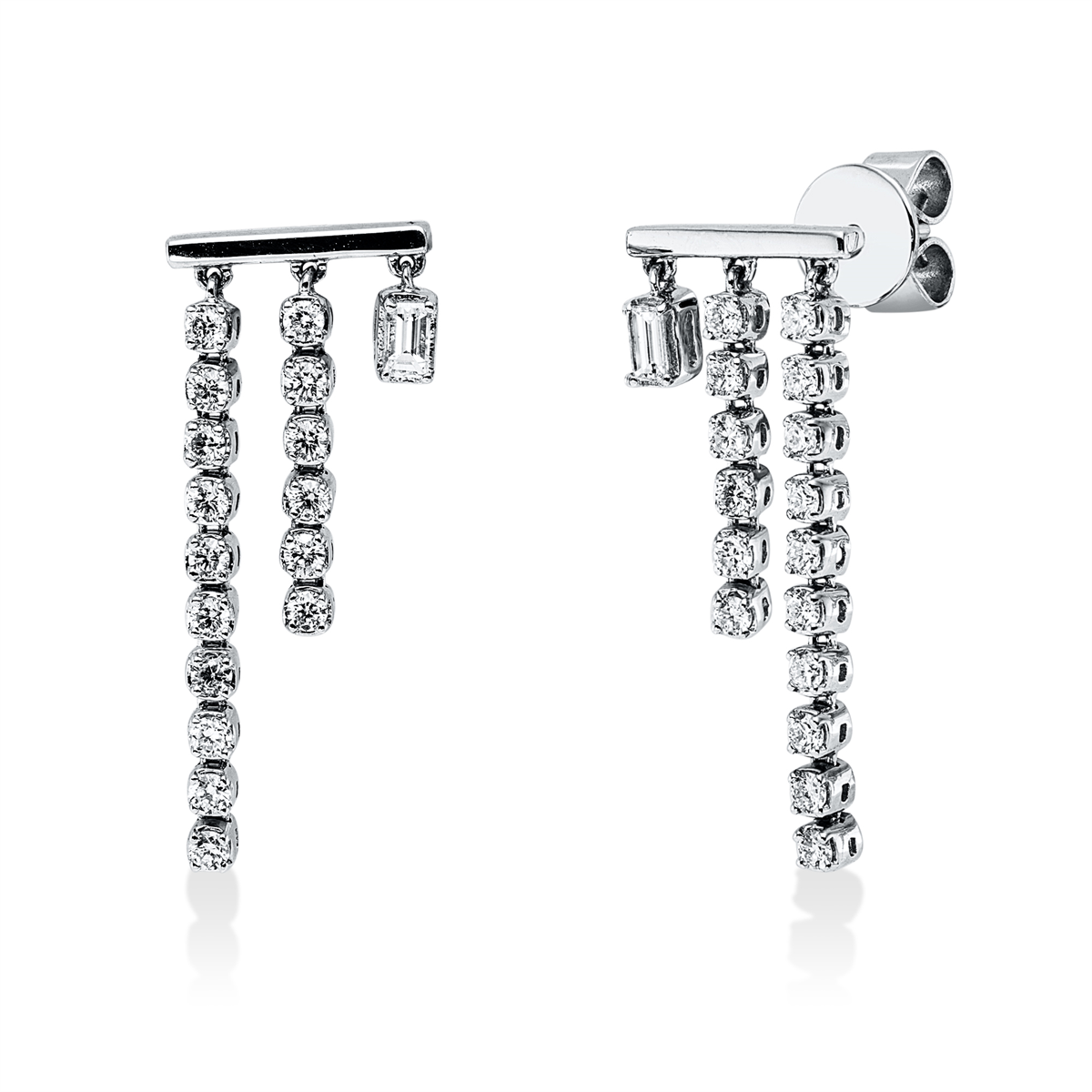 diamond full cut  baguette earrings in white gold