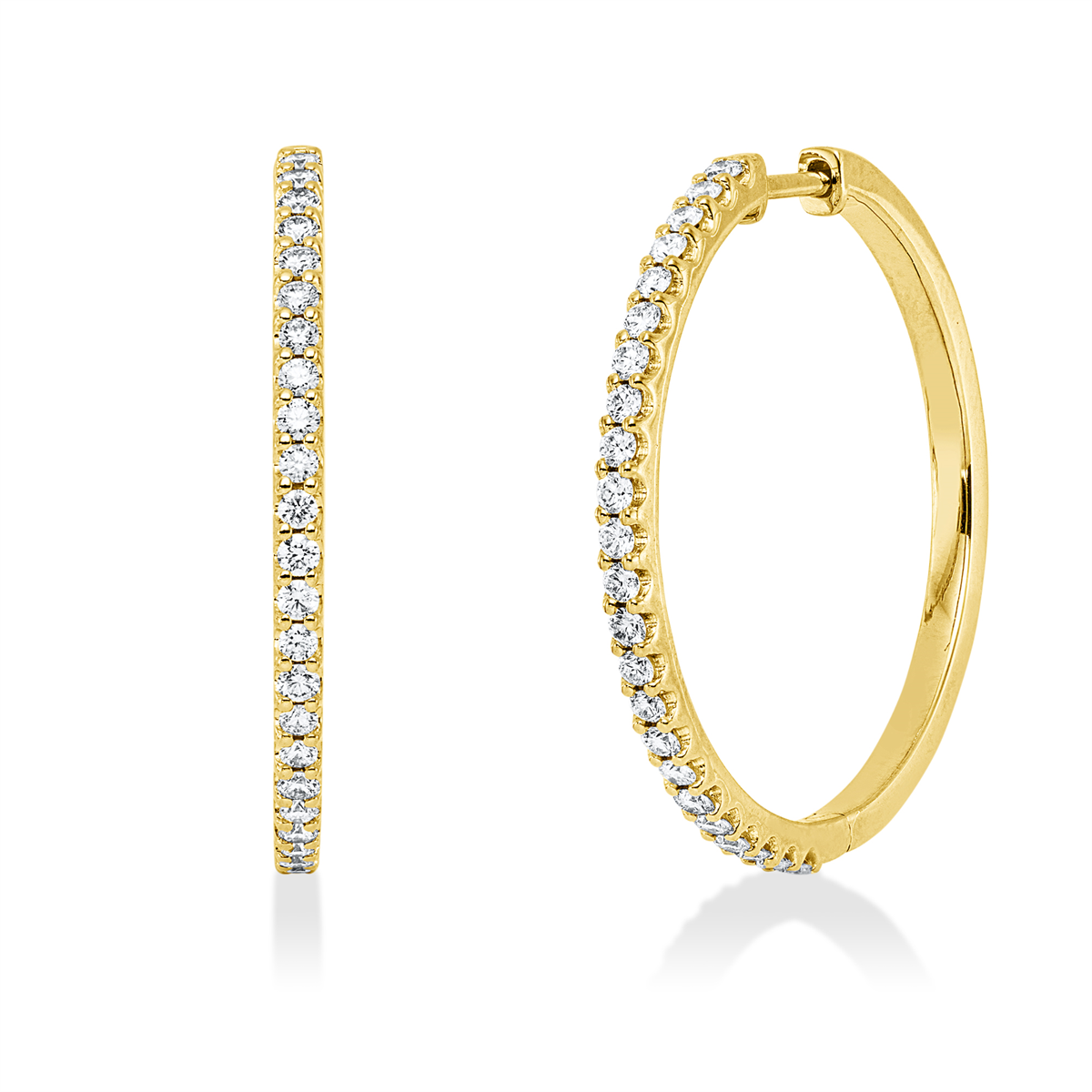 diamond full cut  modern woman hoops & huggies in yellow gold
