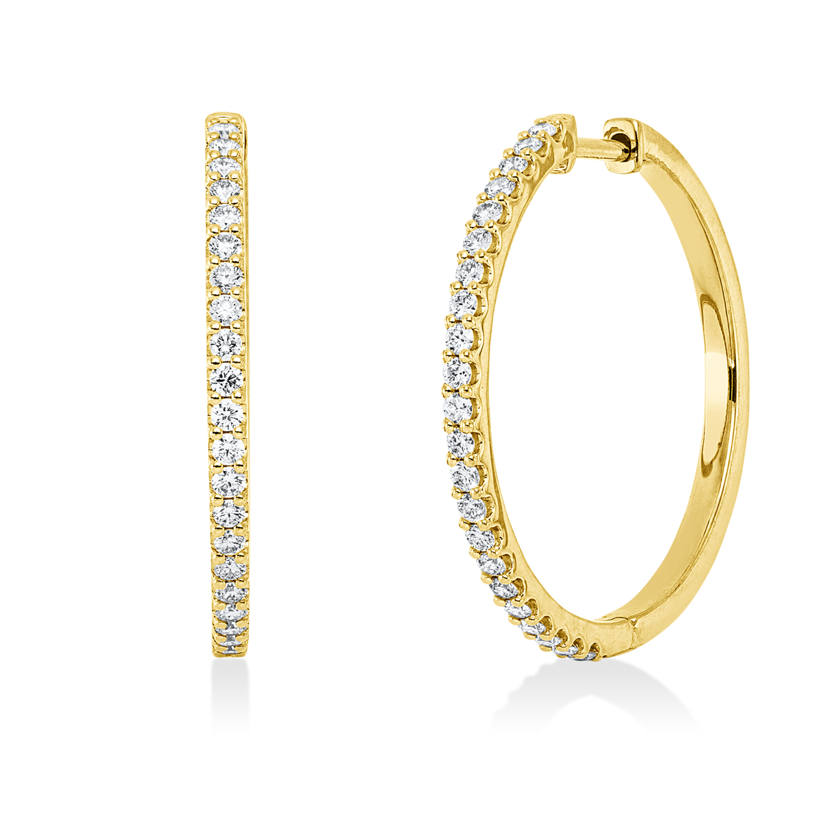 diamond full cut  modern woman hoops & huggies in yellow gold