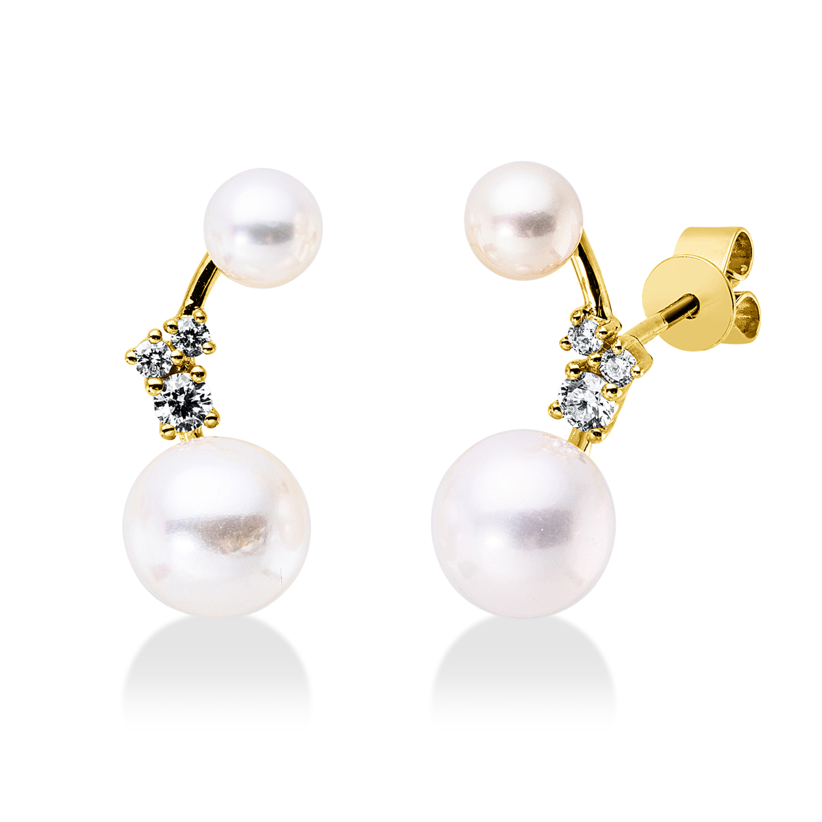 diamond full cut  pearl earrings in yellow gold