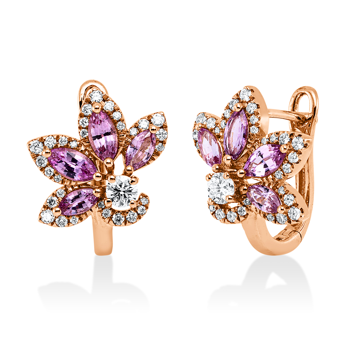 diamond full cut sapphire colored stone classic earrings in red gold
