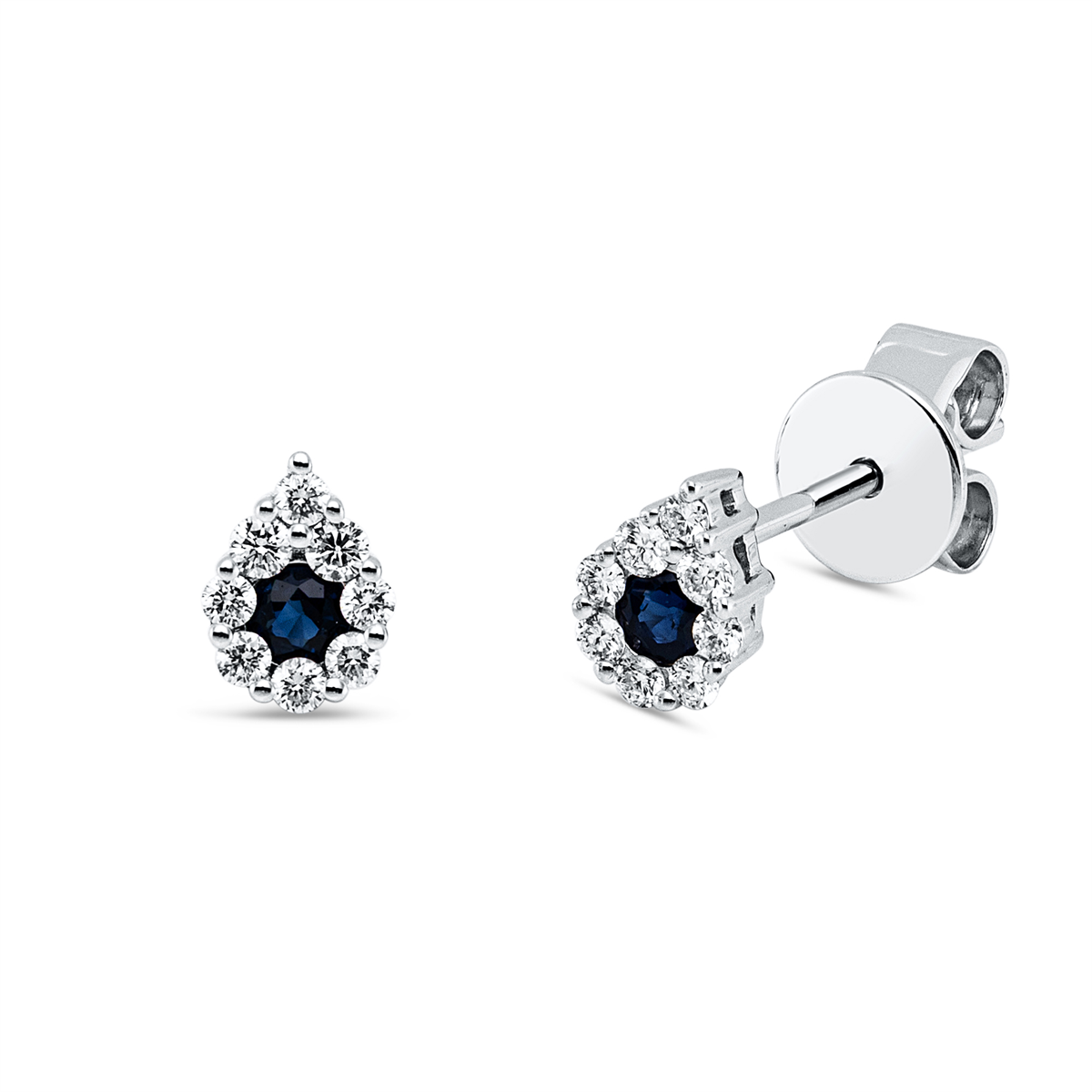 diamond full cut sapphire colored stone classic studs in white gold