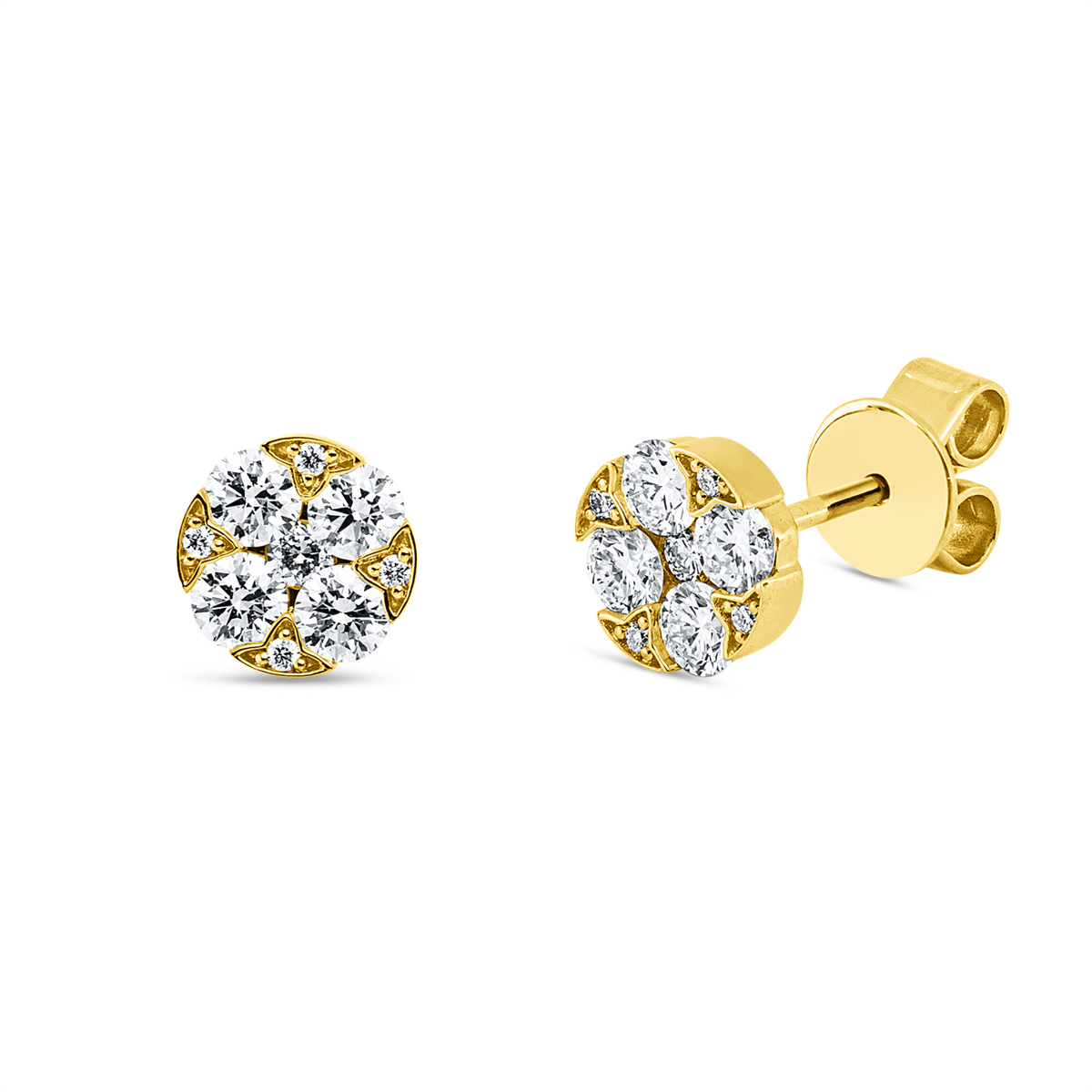 diamond full cut  modern woman studs in yellow gold