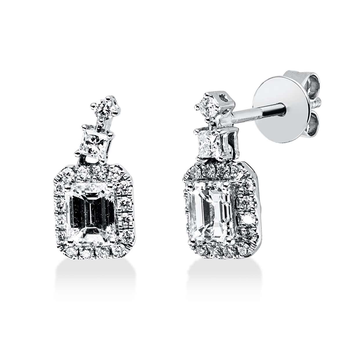 emerald cut  baguette studs in white gold