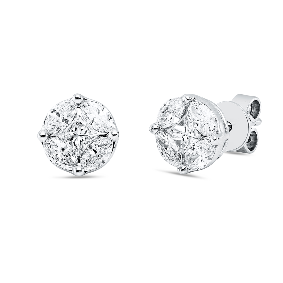 marquise  baguette illusion studs in white gold