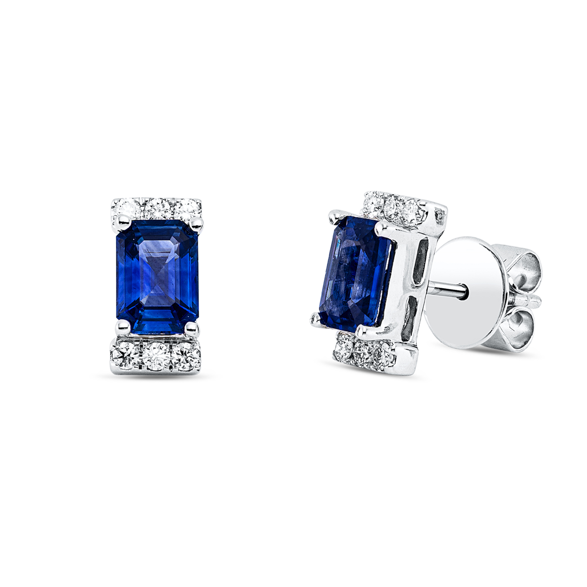 diamond full cut sapphire colored stone classic studs in white gold