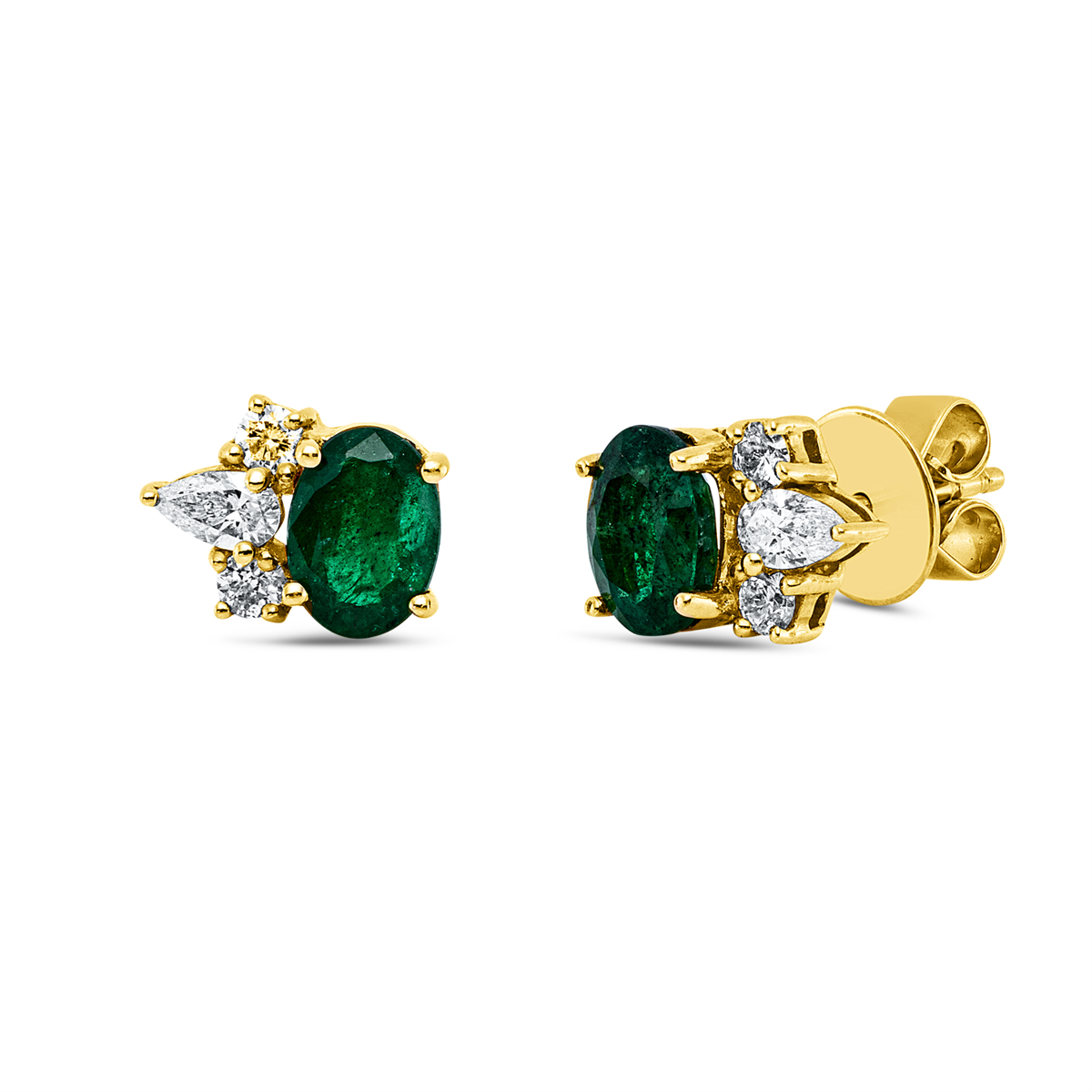 diamond full cut emerald colored stone classic studs in white gold