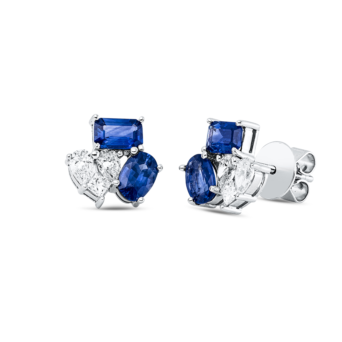 princess sapphire colored stone classic studs in white gold