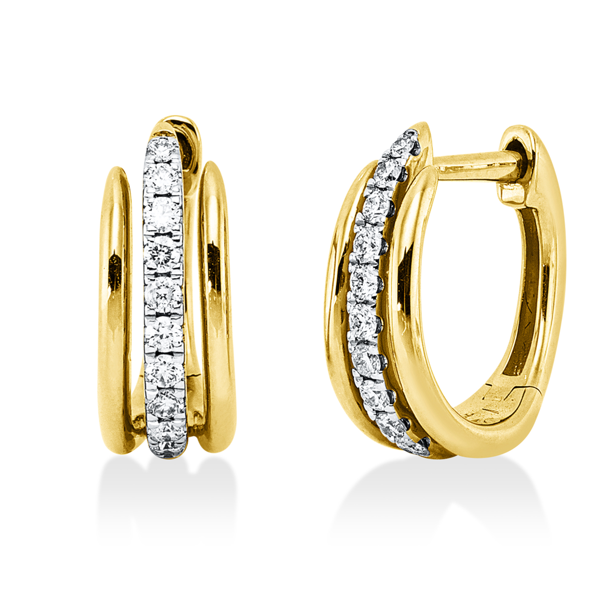 diamond full cut  modern woman hoops & huggies in yellow gold / white gold