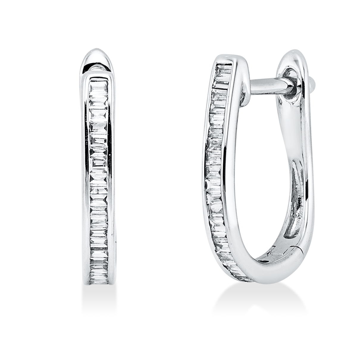 taper  baguette hoops & huggies in white gold