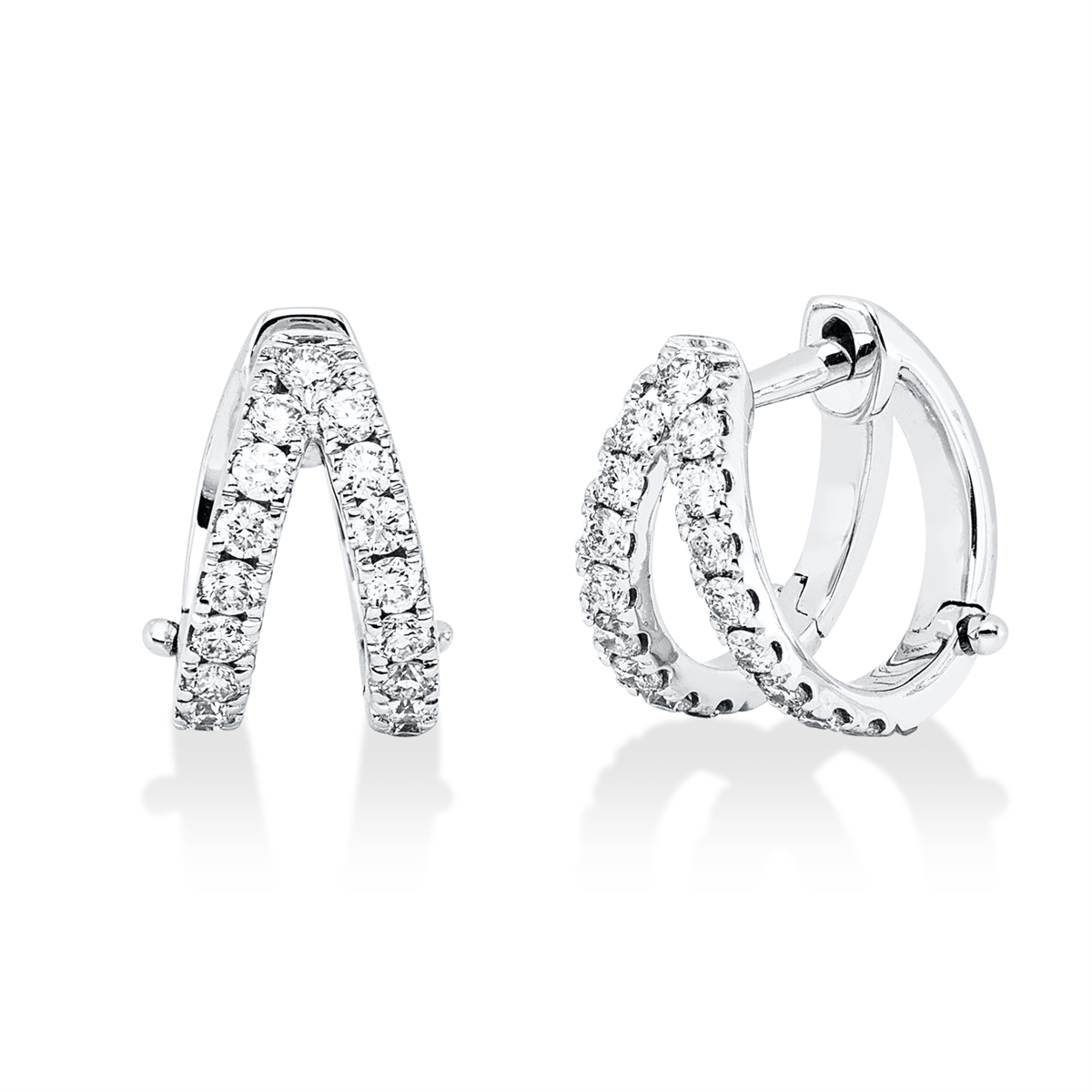 diamond full cut  modern woman hoops & huggies in white gold