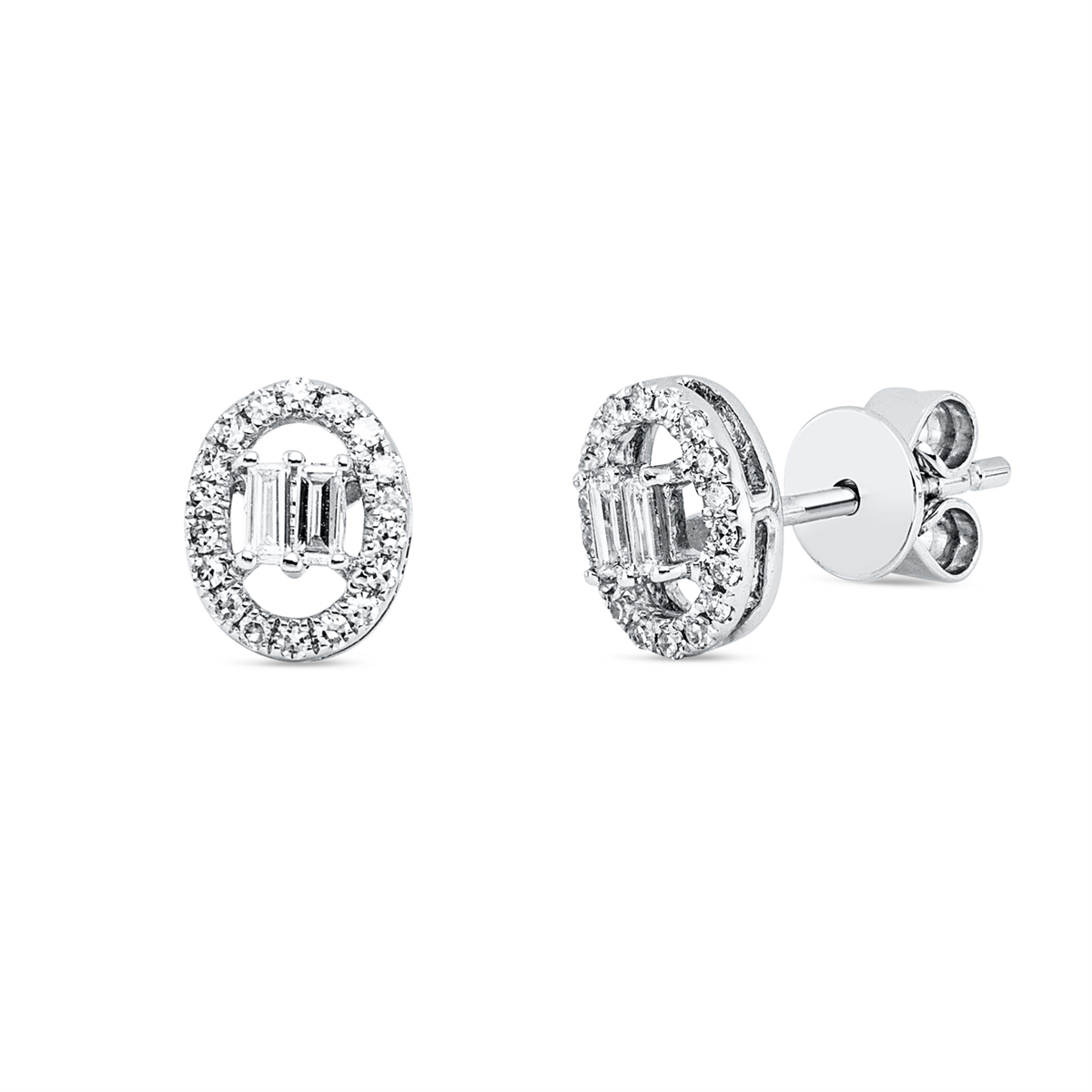 diamond single cut  baguette illusion studs in white gold