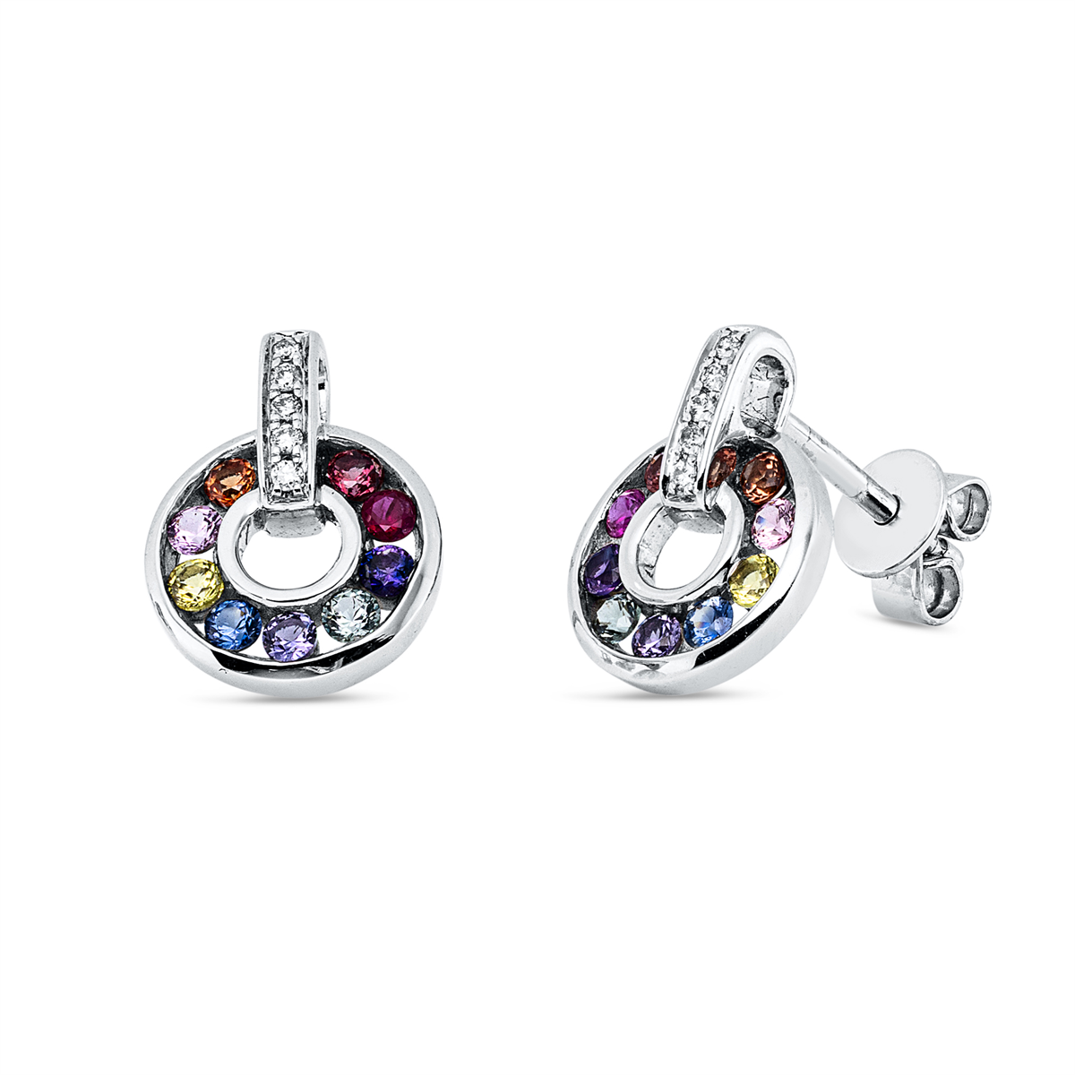 diamond full cut color stones colored stone fashion studs in white gold