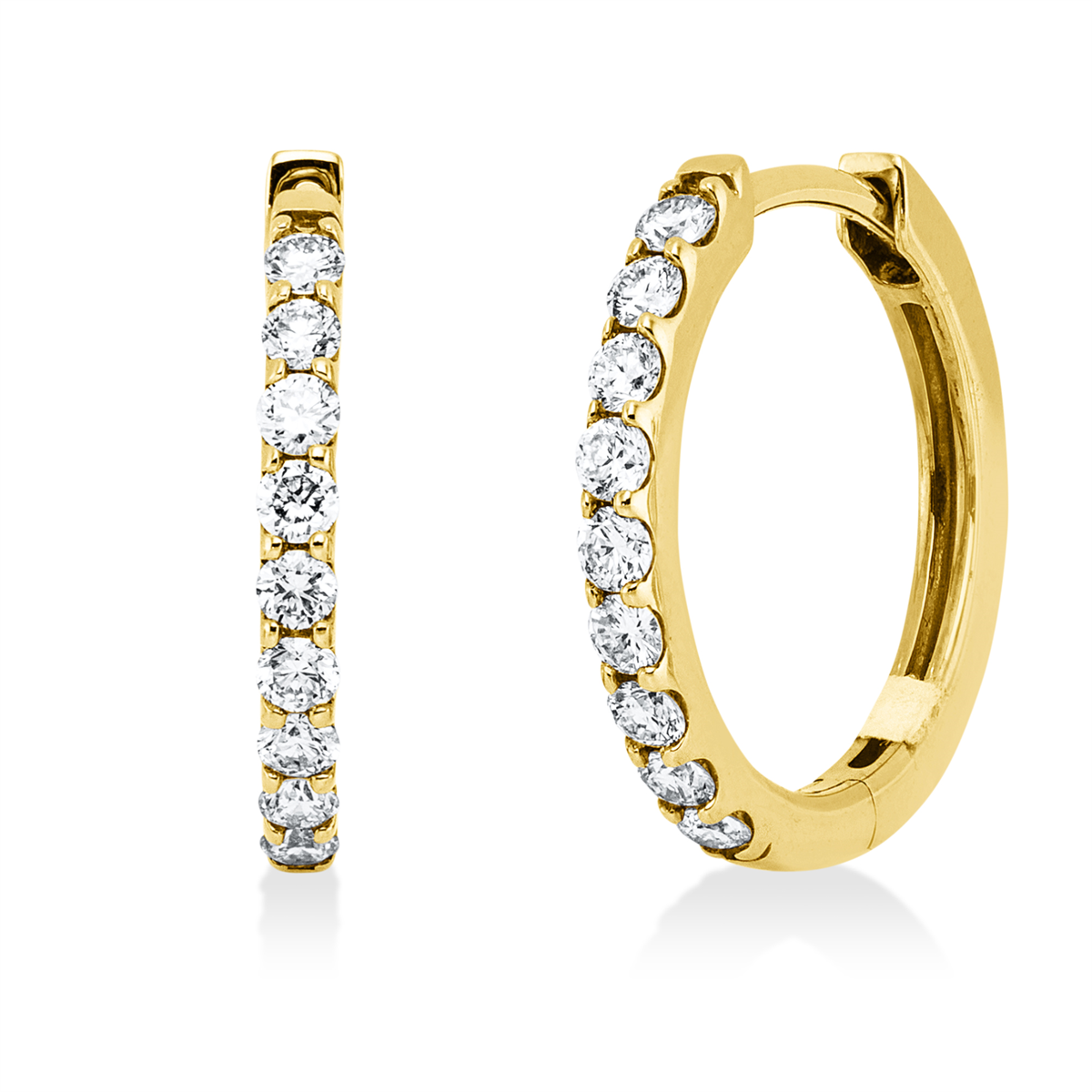 diamond full cut  modern woman hoops & huggies in yellow gold