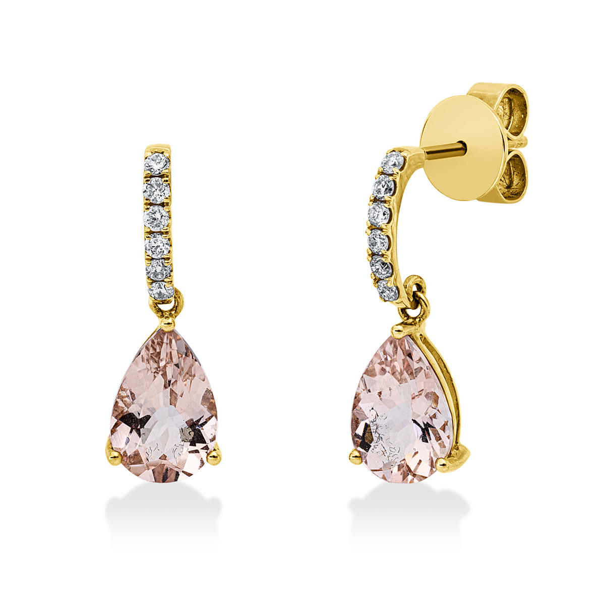 diamond full cut morganite colored stone fashion studs in red gold