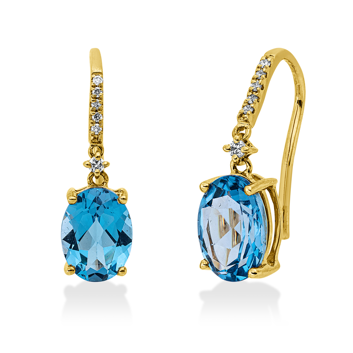 diamond full cut topaz colored stone fashion earrings in yellow gold