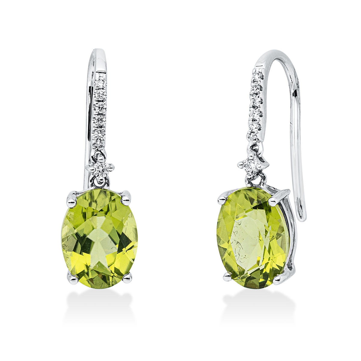 diamond full cut peridot colored stone fashion earrings in white gold