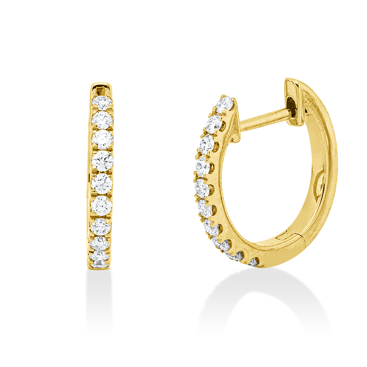 diamond full cut  modern woman hoops & huggies in yellow gold
