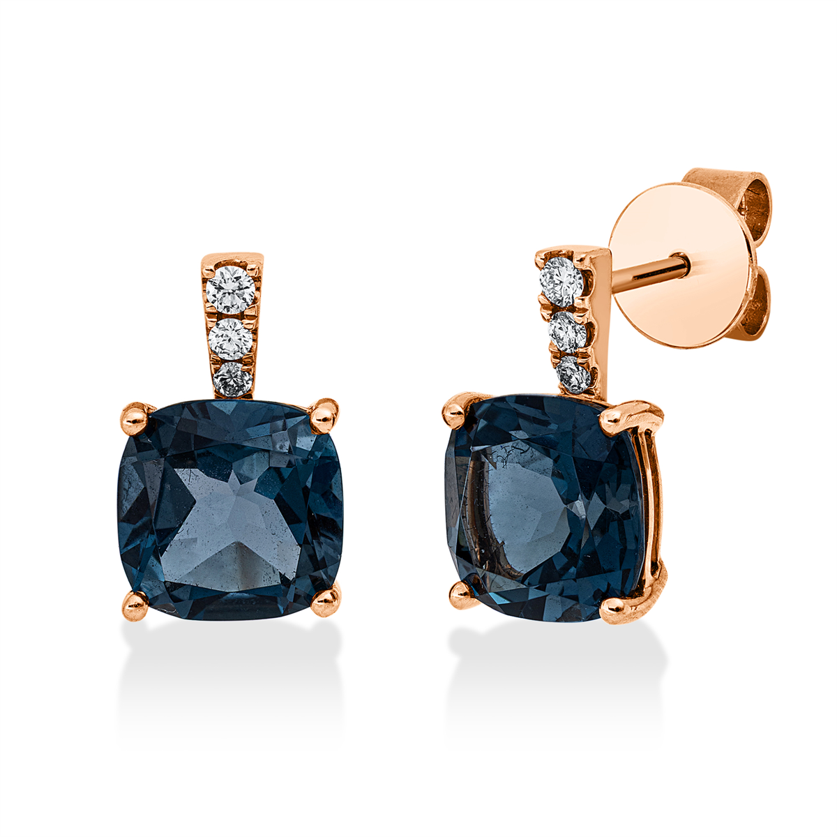 diamond full cut topaz colored stone fashion studs in red gold