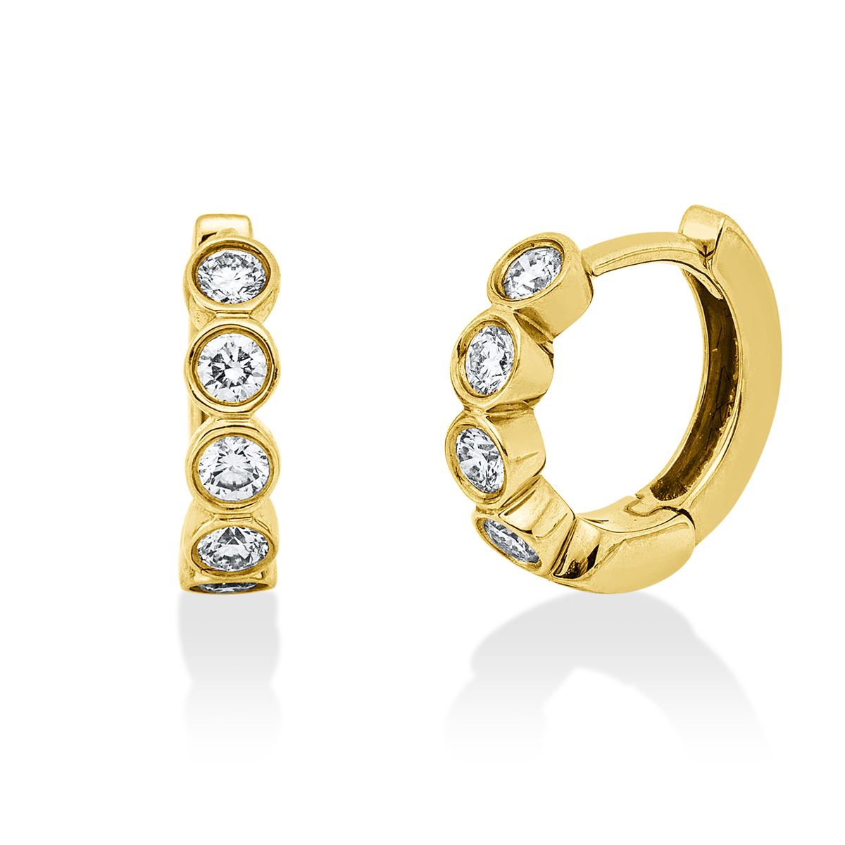 diamond full cut  modern woman hoops & huggies in yellow gold