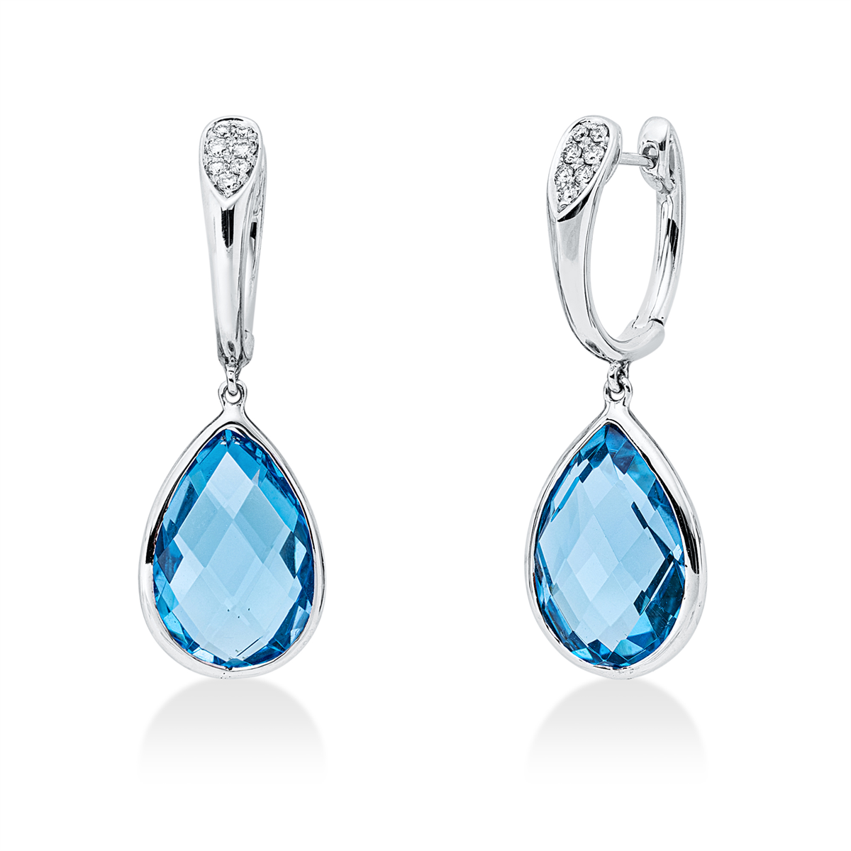 diamond full cut topaz colored stone fashion earrings in white gold