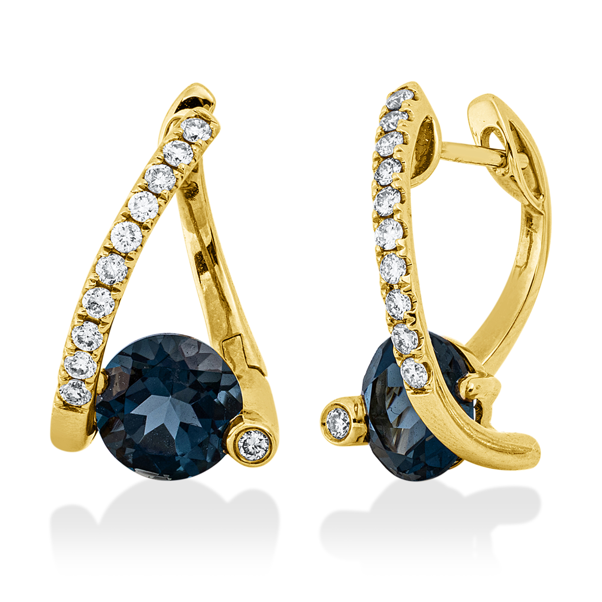 diamond full cut topaz colored stone fashion hoops & huggies in yellow gold