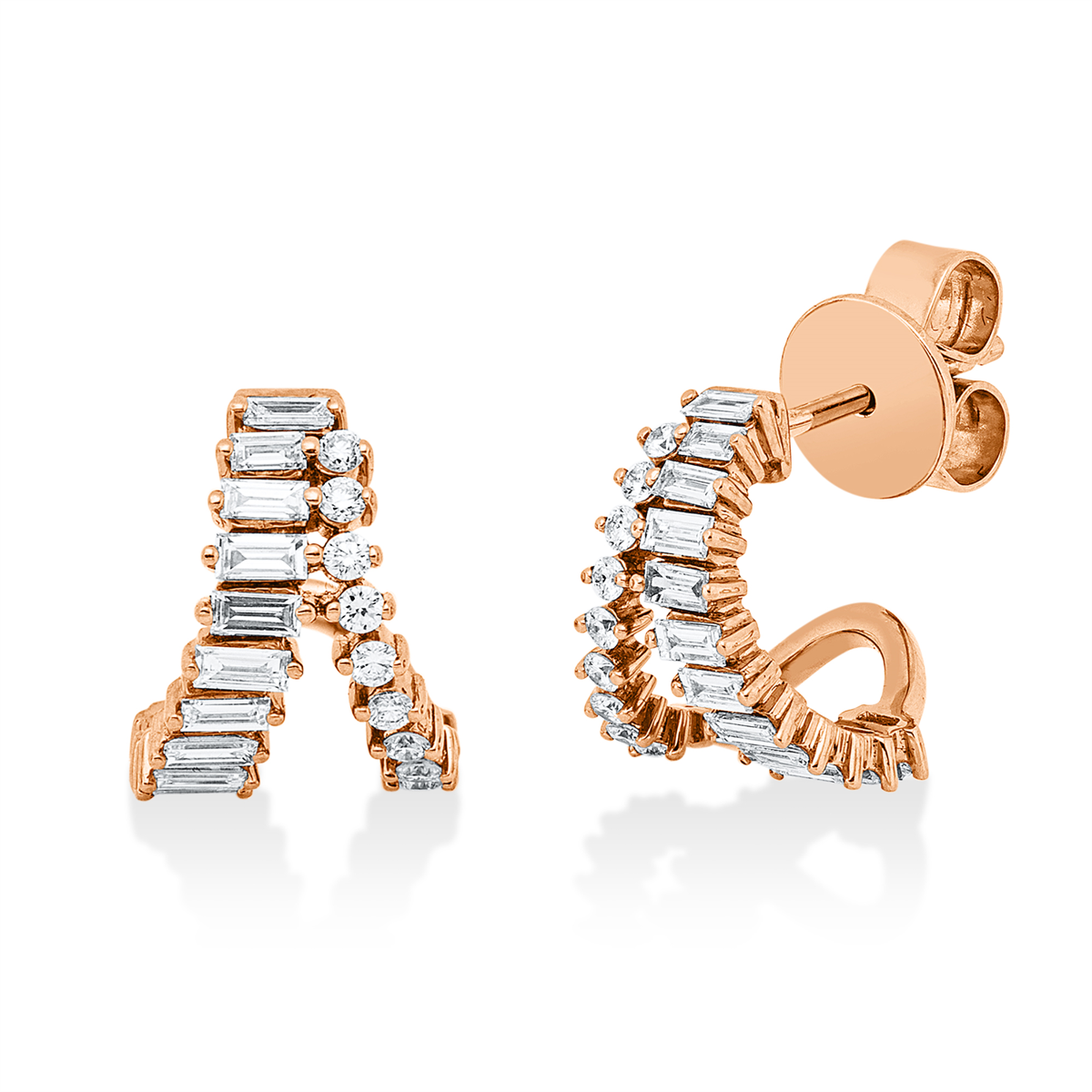 diamond full cut  baguette studs in red gold