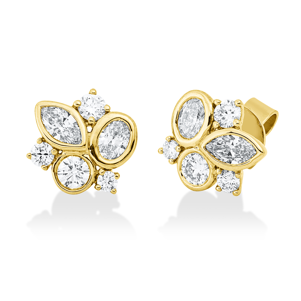 diamond full cut  modern woman studs in yellow gold