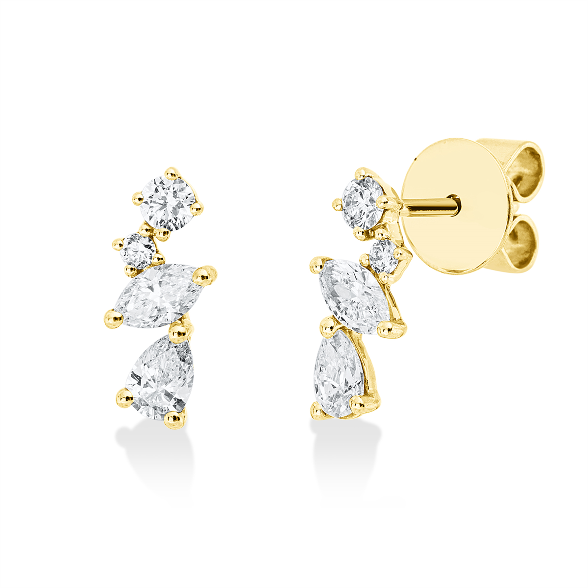 diamond full cut  modern woman studs in yellow gold
