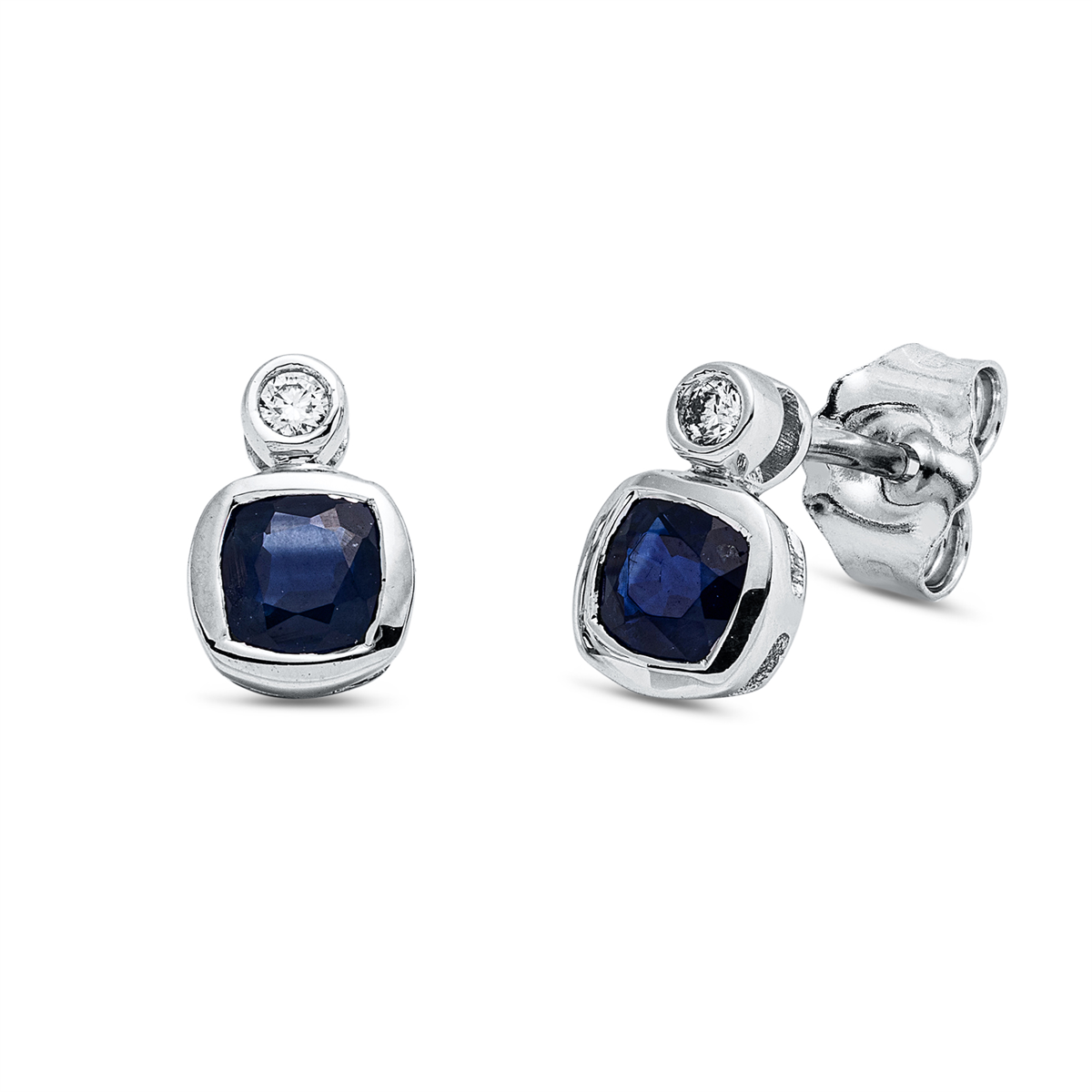 diamond full cut sapphire colored stone classic studs in white gold