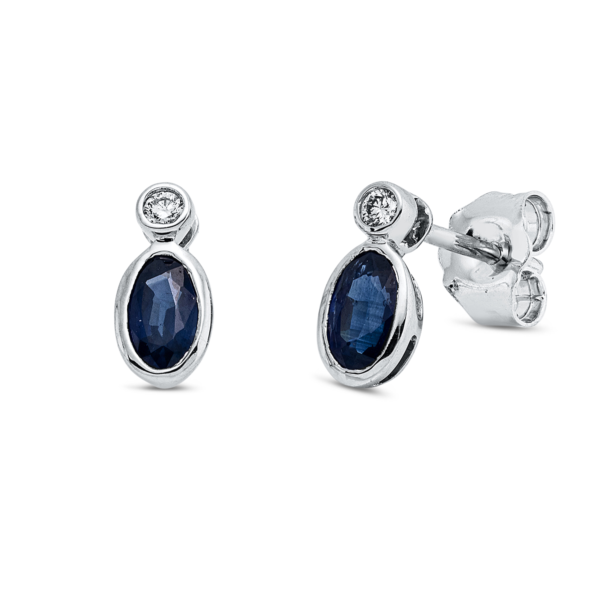 diamond full cut sapphire colored stone classic studs in white gold